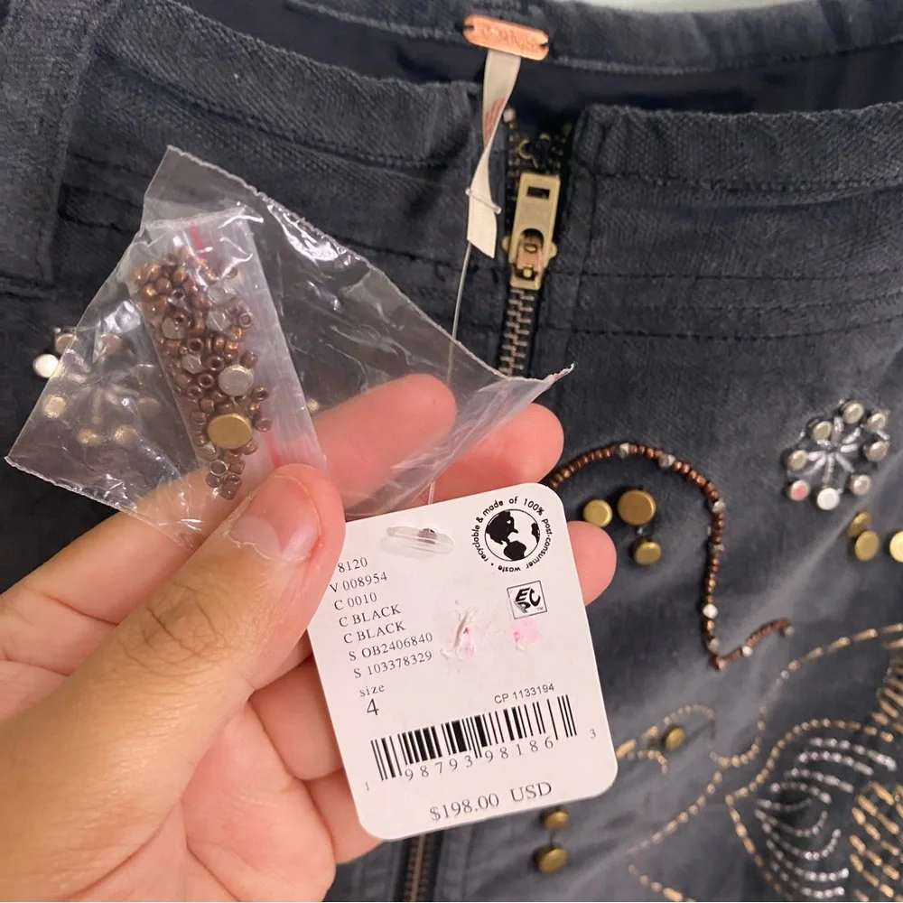 Free People Quetzal Studded Mini Skirt‎ Embellished Beaded Birds Sz 4